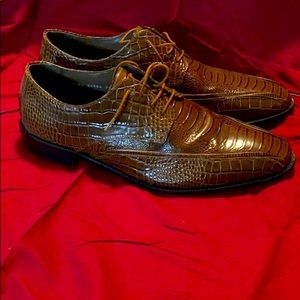 STACY ADAMS ROLANDO CROC LIZARD STYLE LEATHER SOLE OXFORD WINGTIP MENS SHOES